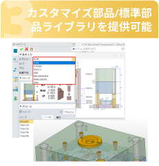 カスタマイズ部品/標準部品ライブラリを提供可能