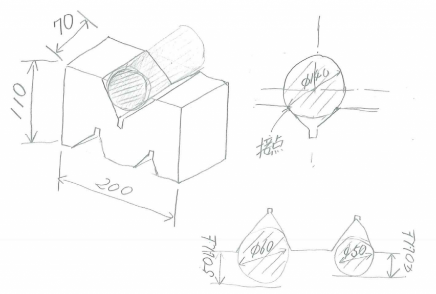 ZW3D筆者の描いたV字ブロック ポンチ絵