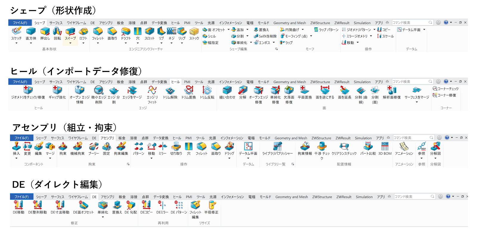 ZW3Dの豊富な機能群
