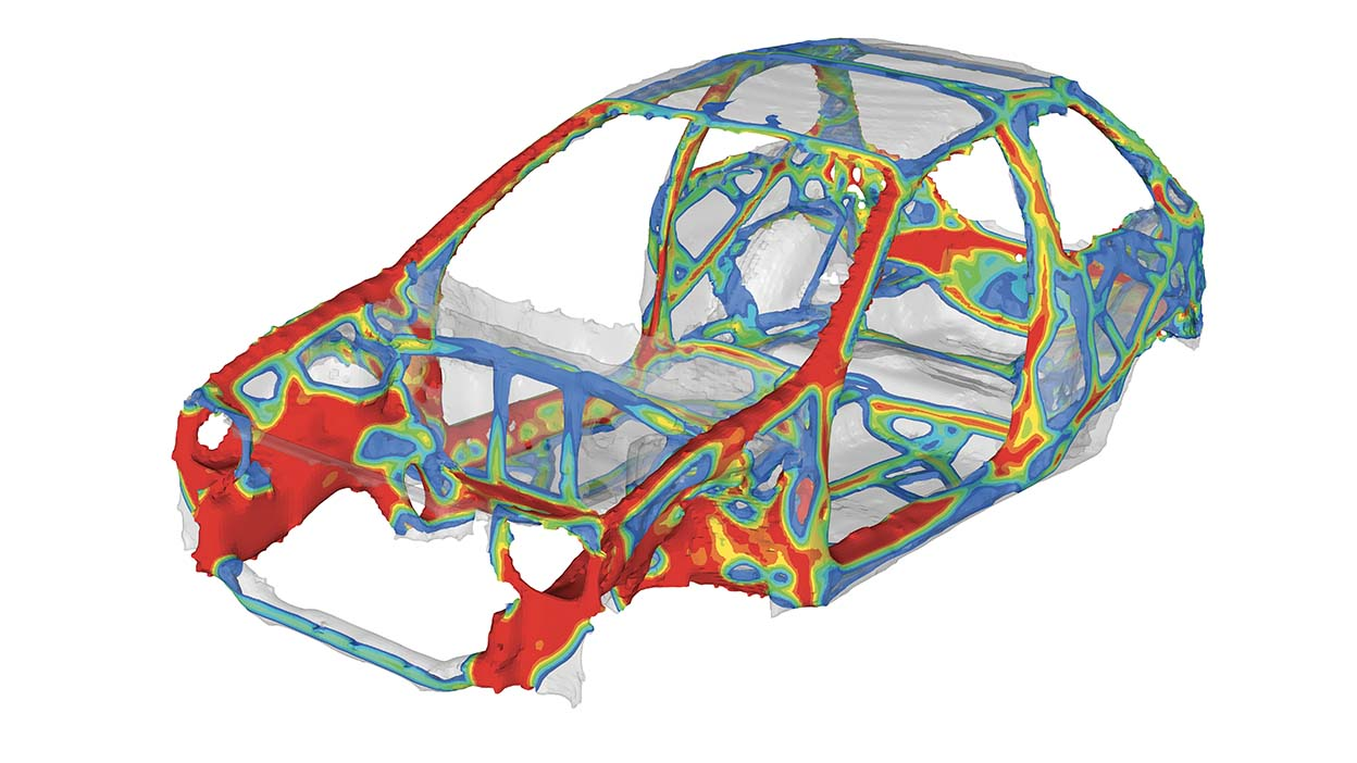 OptiStructを用いた自動車車体フレームの構造最適化解析結果