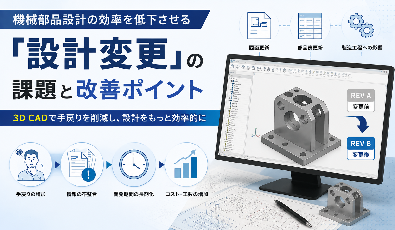 機械部品設計の効率を低下させる「設計変更」の課題と改善ポイント