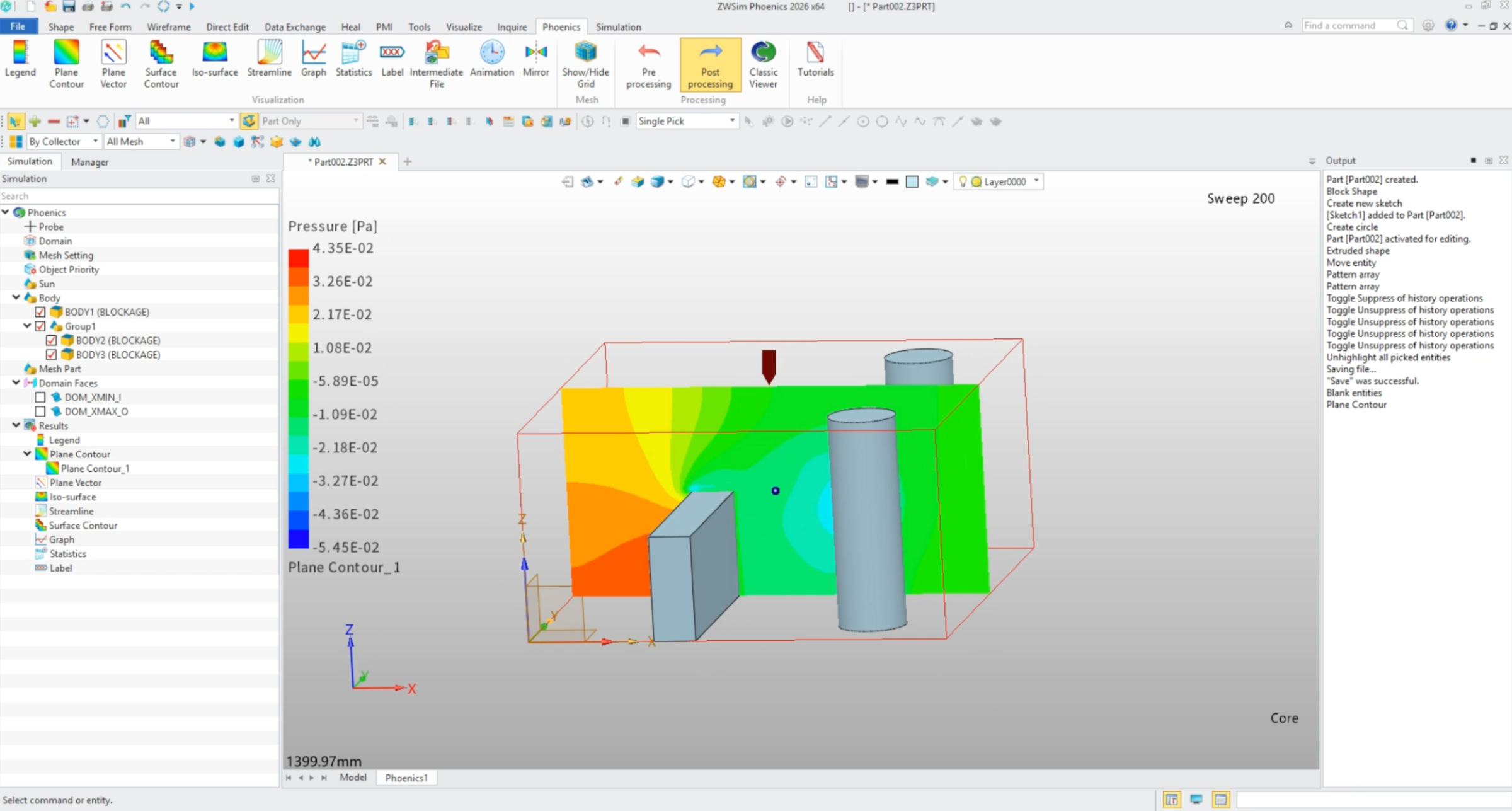 PhoenicsによるCFD解析結果の可視化イメージ