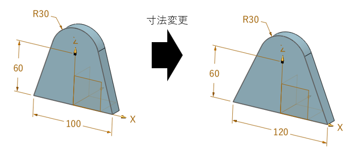 ZW3Dでスケッチの寸法値を変更している操作画面例